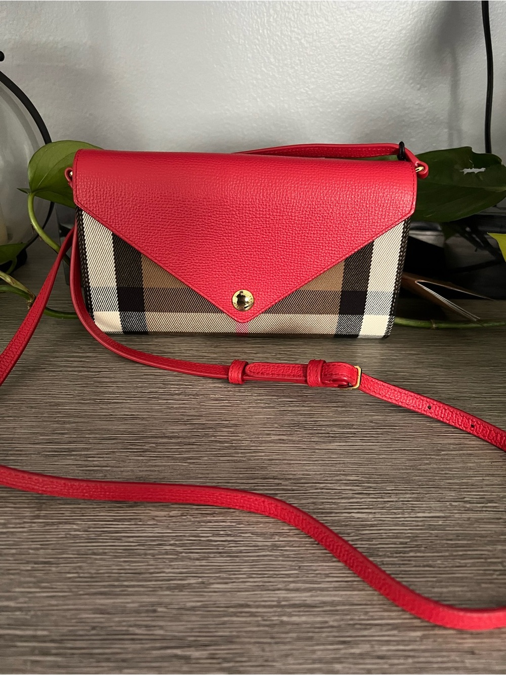 Burberry Red Plaid Envelope Crossbody Bag